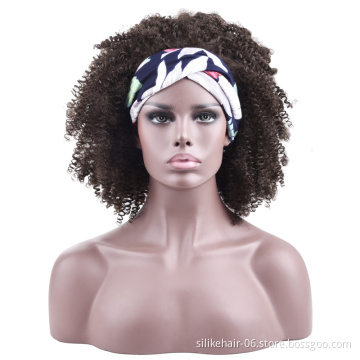 14 inches Brown Puffy Short Wrap Hair Headband Wig For Women Afro Kinky Curly Wigs African Synthetic Cosplay Wigs Hair